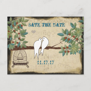 Carte Postale Faire-part Silhouette Doves Bird Cage Enregistrer la date