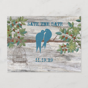 Carte Postale Faire-part Silhouette Inséparables Bird Cage Tree Enregistrer