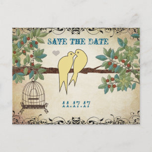 Carte Postale Faire-part Silhouette Oiseaux Jaunes Cage d'oiseaux Enregistr