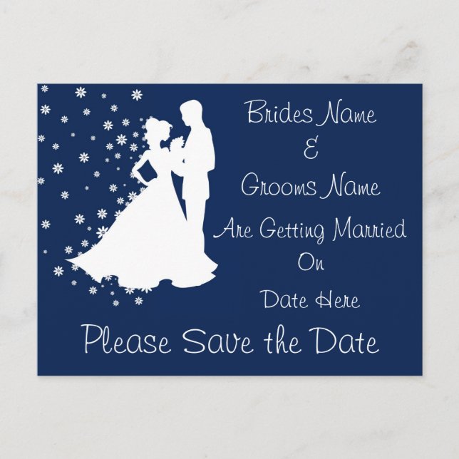 Carte Postale Faire-part Silhouettes Navy Blue Wedding Sauvez La Date (Devant)