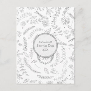 Carte Postale Faire-part Silver Floral Feuille Mariage rustique Enregistrer