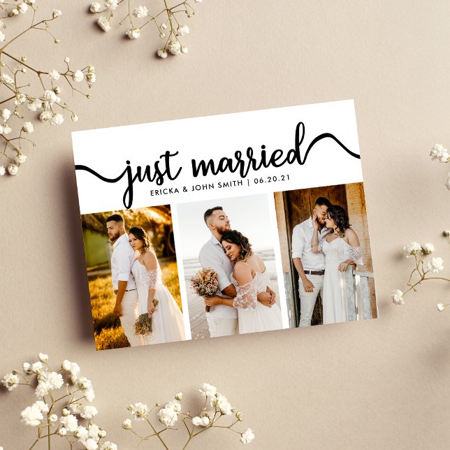 Carte Postale Faire-part Simple Calligraphie Photo de mariage Juste Mariés  (Créateur téléchargé)