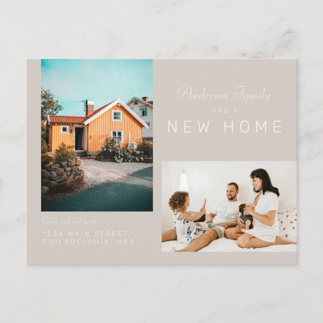 Carte Postale Faire-part Simple Deux Familles Photo Nouvelle Maison Déménag (Devant)