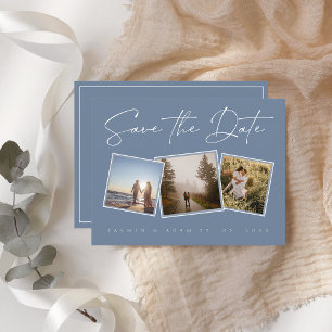 Carte Postale Faire-part Simple Dusty Blue Photo Wedding Enregistrer la dat