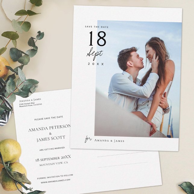 Carte Postale Faire-part Simple Elegant Chic Photo Wedding Enregistrer la d (Créateur téléchargé)