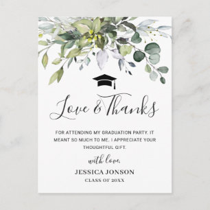 Carte Postale Faire-part Simple Elegant Eucalyptus Graduation Thank You