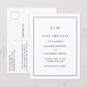 Carte Postale Faire-part Simple Élégant Mariage Blanc et Noir Date à Sauveg