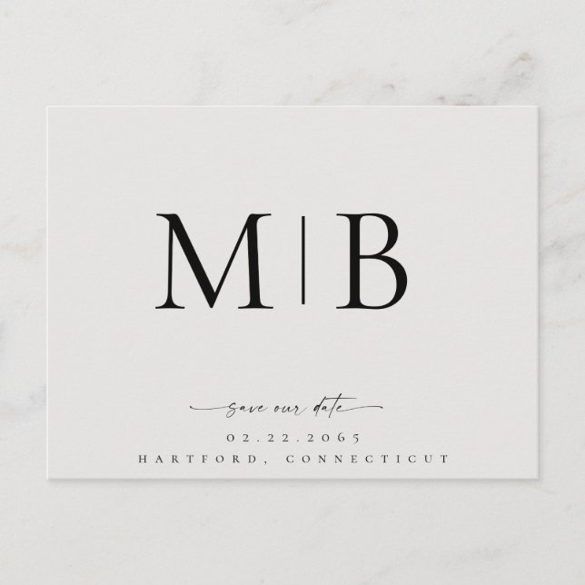 Carte Postale Faire-part Simple Élégant Monogramme Beige Enregistrer notre  (Devant)