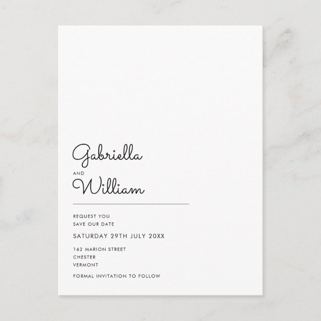 Carte Postale Faire-part Simple Élégant Script Save the Date (Devant)