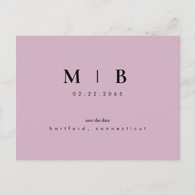 Carte Postale Faire-part Simple et élégant Monogram Lavender II Enregistrer (Devant)