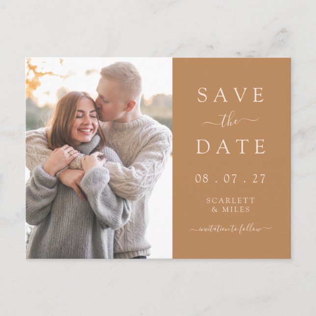 Carte Postale Faire-part Simple Gold Photo Enregistrer La Date Mariage Anno (Devant)