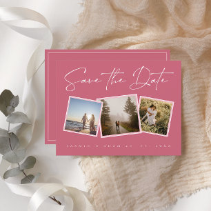 Carte Postale Faire-part Simple Magenta rose photo mariage Enregistrer la d