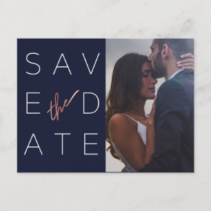 Carte Postale Faire-part Simple Marine Rose Gold Photo Wedding Enregistrer 