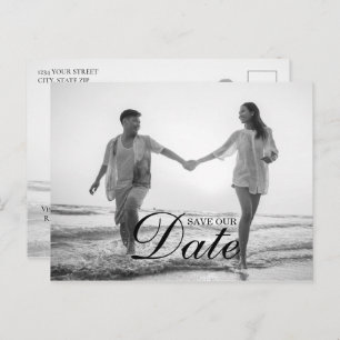 Carte Postale Faire-part Simple Modern Script superposition photo Enregistr