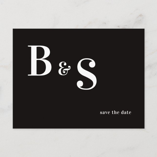 Carte Postale Faire-part Simple Moderne B/W Monogramme QR Code Enregistrer  (Devant)