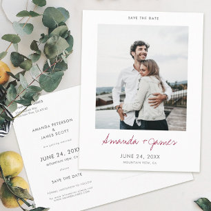 Carte Postale Faire-part Simple Moderne Burgundy Script Photo Enregistrer l