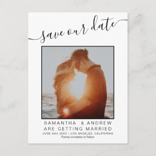 Carte Postale Faire-part Simple noir blanc enregistrer le cadre date photo 