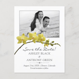 Carte Postale Faire-part Simple Photo de mariage à l'orchidée jaune Enregis