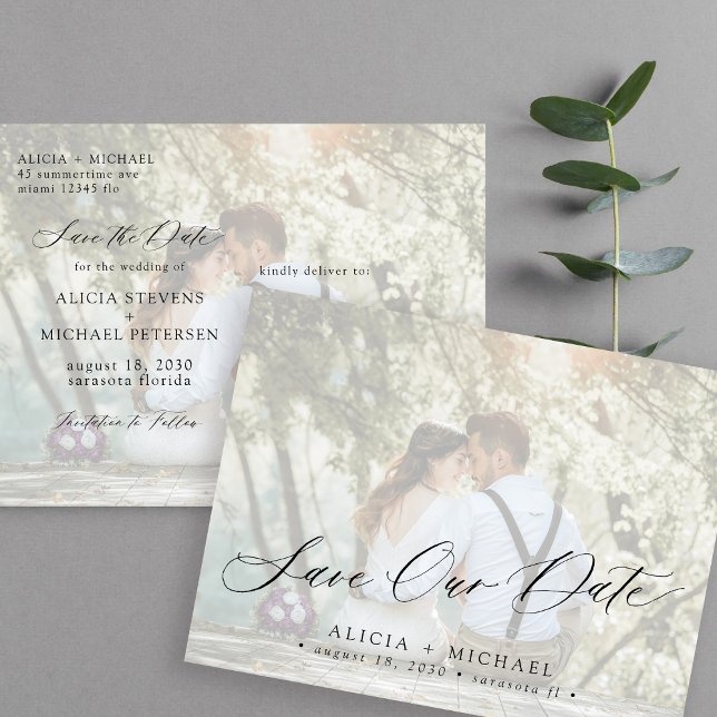 Carte Postale Faire-part Simple photo élégant écriture mariage à retenir la (Créateur téléchargé)