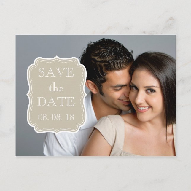 CARTE POSTALE FAIRE-PART SIMPLE PHOTO SAVE THE DATE | BEIGE BLANC (Devant)