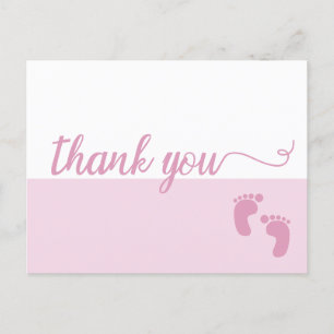 Carte Postale Faire-part Simple Pink Script bébé pieds Merci