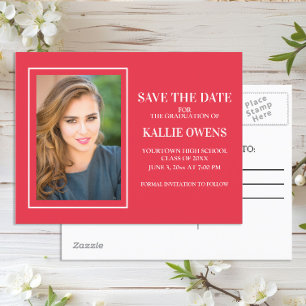 Carte Postale Faire-part Simple Red White Graduation Enregistrer la date