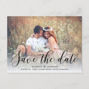 Carte Postale Faire-part Simple Romance Photo Sauvez la date  Noir