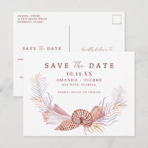 Carte Postale Faire-part Simple Seashell Beach Wedding Enregistrer la date