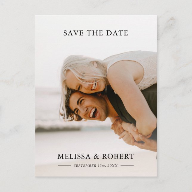Carte Postale Faire-part Simple superposition blanche Enregistrez la date | (Devant)