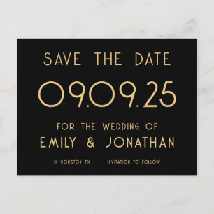 Carte Postale Faire-part Simple Typographie Blanche Mariage Or Noir