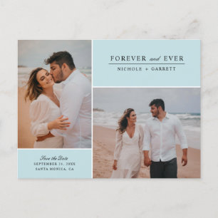 Carte Postale Faire-part Simples à jamais deux photos Sauvez la date  Aqua
