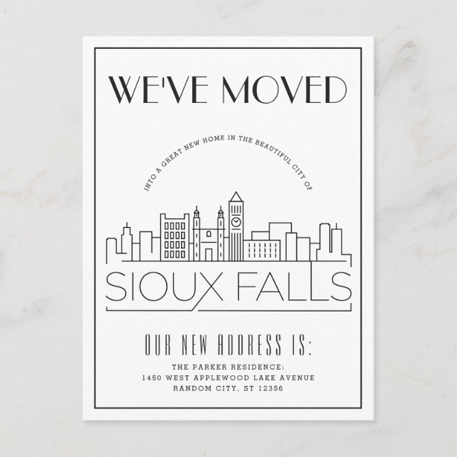 Carte Postale Faire-part Sioux Falls Modern Deco | Changement d'adresse (Devant)