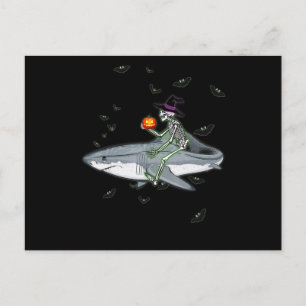 Carte Postale Faire-part Skeleton équitation requin - Drôle cadeau Hallowee