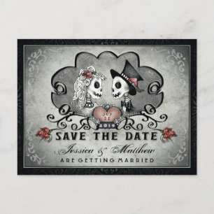 Carte Postale Faire-part Skeletons Black Grey White SAVE DATE