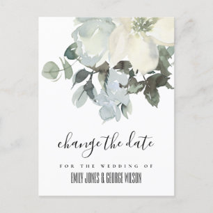 CARTE POSTALE FAIRE-PART SOFT IVORY WHTE FLORAL MARIAGE MODIFIER LA DATE