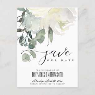 CARTE POSTALE FAIRE-PART SOFT SUBTLE IVORY WHITE FLORAL BUNCH ENREGISTRER L