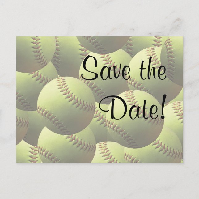 Carte Postale Faire-part Softball Sports Mariage thème Enregistrer la date  (Devant)
