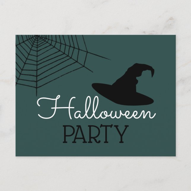 Carte Postale Faire-part Sorcières Casquette & Web, Halloween Party Invitat (Devant)