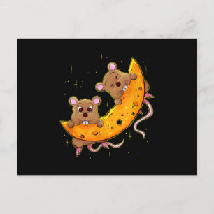 Carte Postale Faire-part Souris Sur Fromage Lune Cadeau Basse Carbe Régime