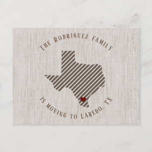 Carte Postale Faire-part South Texas Brown Linen et Heart Texas Moving