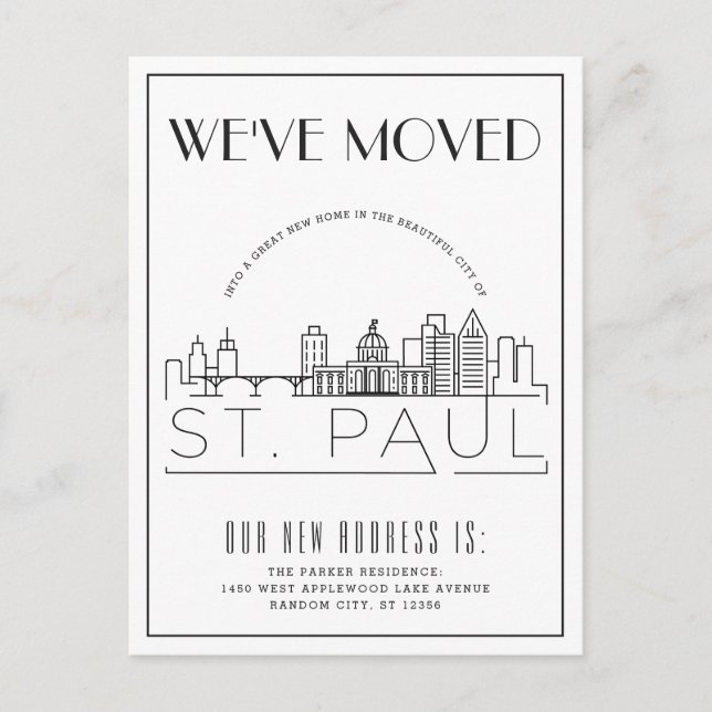 Carte Postale Faire-part St. Paul Art Déco | Changement d'adresse (Devant)