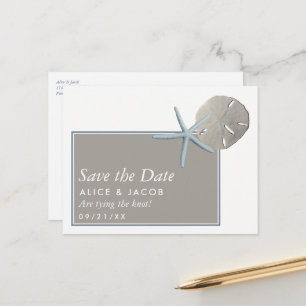 Carte Postale Faire-part Starfish and Sand Dollar - Plage Enregistrer la da