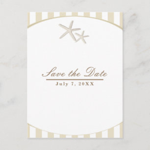 Carte Postale Faire-part Starfish Tan Striped Modern Beach Enregistrer la d