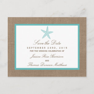 Carte Postale Faire-part Starfish Turquoise Burlap Beach Wedding Collection