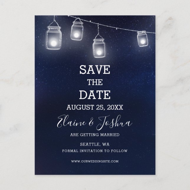 Carte Postale Faire-part starry sky mason jars mariage enregistrer la date (Devant)