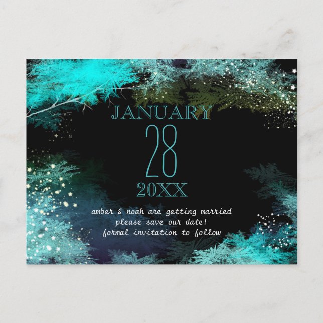 Carte Postale Faire-part Starry Turquoise Forest Boho Wedding Enregistrer l (Devant)