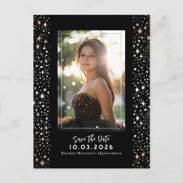Carte Postale Faire-part Stars Celestial QUINCEANERA Enregistrer La Date Ph (Devant)