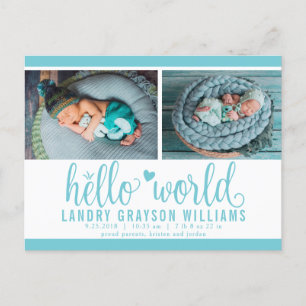Carte Postale Faire-part Statut de naissance de photo de monde de Hello Aqu