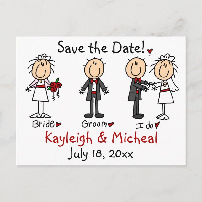 Carte Postale Faire-part Stick Figure Enregistrer la date! (Devant)