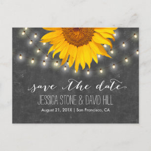 Carte Postale Faire-part String Lights & Sunflower Wedding Enregistrer la d